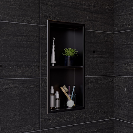 Alfi Brand 12" x 24" Brushed Black PVD Stainless Steel Double Shelf Shower Niche ABNP1224-BB